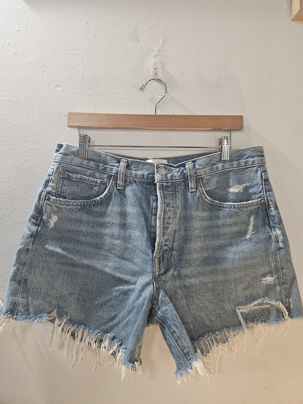 Agolde Light Blue Distressed Cutoff Denim Shorts